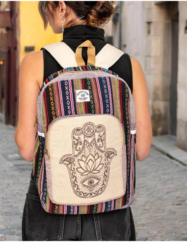 Unisex Hamsa Print Hemp Backpack | Indian...