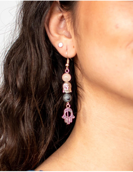 Handmade brass earrings with mineral stones – Kimago
