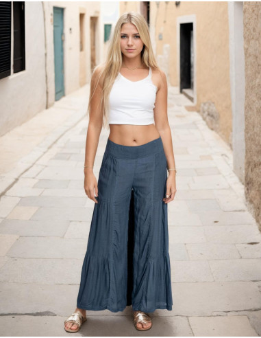 Gray Ethnic Viscose Pants with Elastic Waist –...