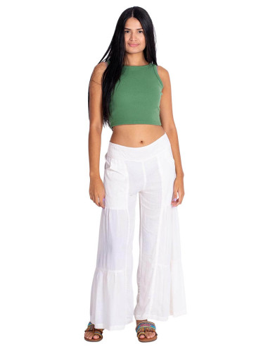 Off-White Viscose Ethnic Trousers with Elastic...