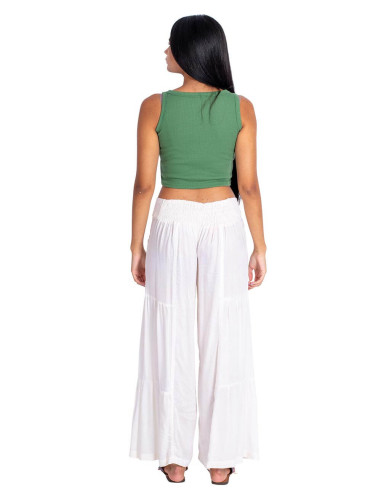 Off-White Viscose Ethnic Trousers with Elastic...