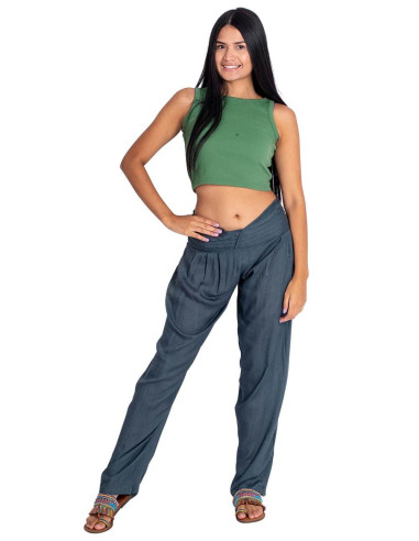 Gray Viscose Straight Trousers with Front...