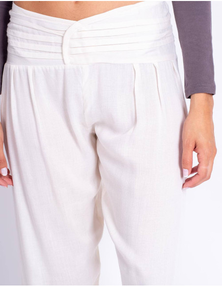 White Viscose Straight Trousers with Front Peak – Kimago