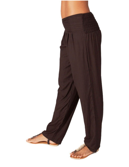 Kimago Chocolate Brown Straight Pants with V-Neck and Elastic Waistband