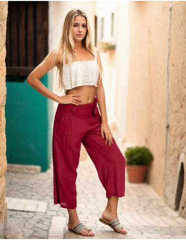 Kimago Burgundy Capri Pants with Adjustable...