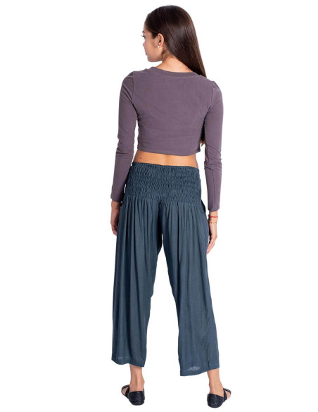 Kimago Grey Capri Pants with Adjustable Elastic Waist Belt