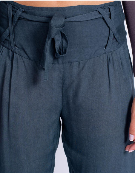 Kimago Grey Capri Pants with Adjustable Elastic Waist Belt