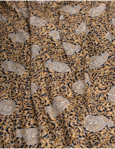 Kimago silk long jumpsuit in ochre tones with...