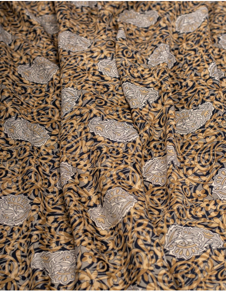 Kimago silk long jumpsuit in ochre tones with adjustable straps