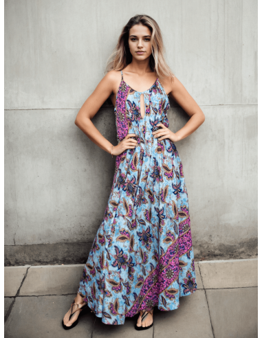 Kimago silk long dress with a floral print in...
