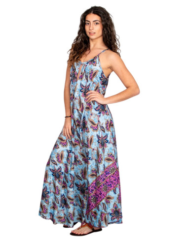 Kimago silk long dress with a floral print in...