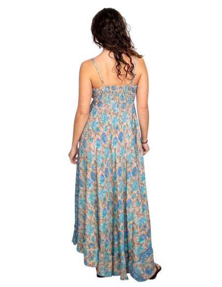 Kimago silk long dress with V-neck and adjustable straps