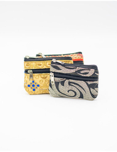 Kimago ethnic double zipper embroidered wallet