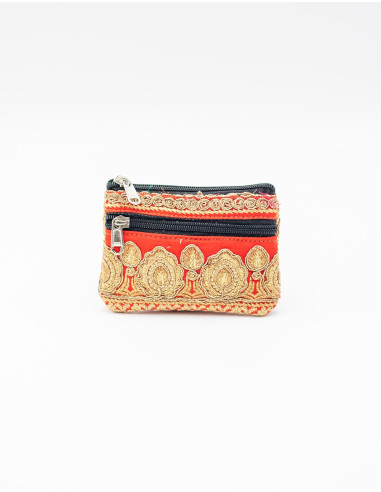 Kimago ethnic double zipper embroidered wallet
