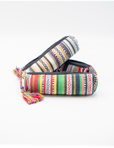 Kimago ethnic pencil case with zipper and handmade pompom