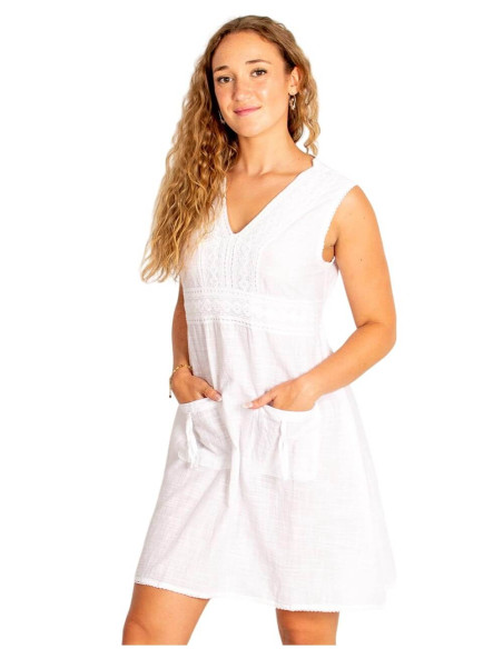 Kimago white boho cotton dress with embroidery