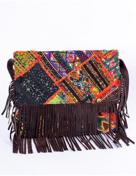 Kimago boho clutch with mirrors and handmade fringes