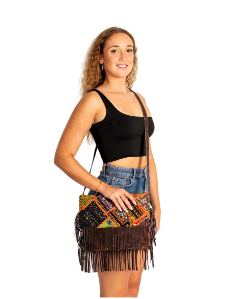 Kimago boho clutch with mirrors and handmade fringes