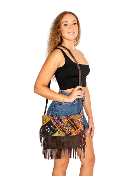Kimago boho clutch with mirrors and handmade fringes