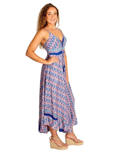 Pink and blue ethnic long dress