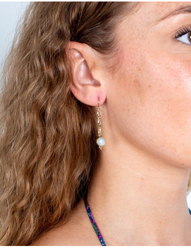 Gold earrings with handmade stones | Kimago