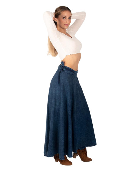 Long blue boho wrap skirt | Kimago