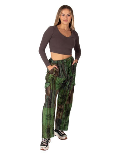 Green or light blue unisex Kimago patchwork pants