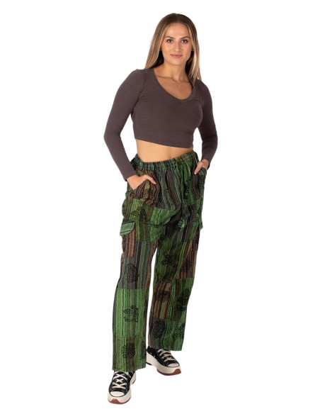 Green or light blue unisex Kimago patchwork pants