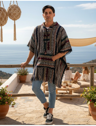 Unisex boho poncho with hood | Kimago