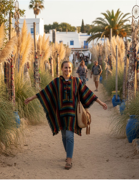 Poncho unisex boho con capucha | Kimago