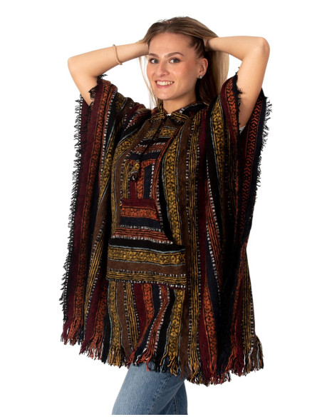 Unisex boho poncho with hood | Kimago