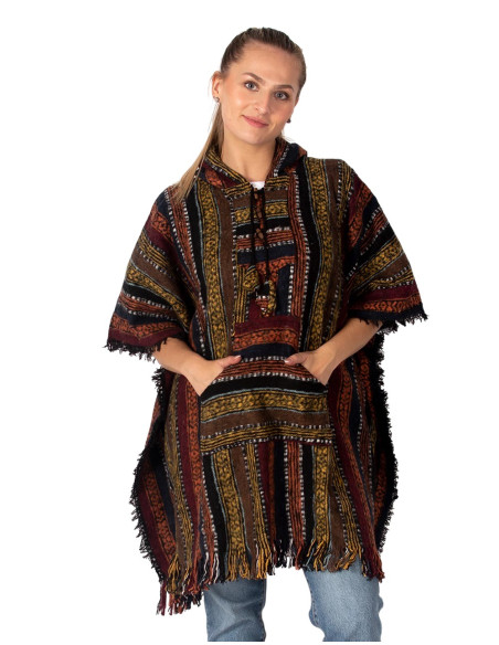 Unisex boho poncho with hood | Kimago