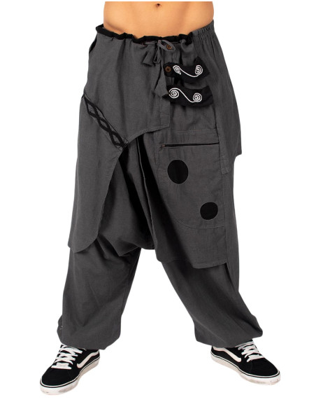 Gray cotton boho afghan pants | Kimago