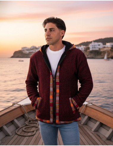Boho red jacket with fleece lining | Kimago