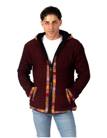 Boho red jacket with fleece lining | Kimago