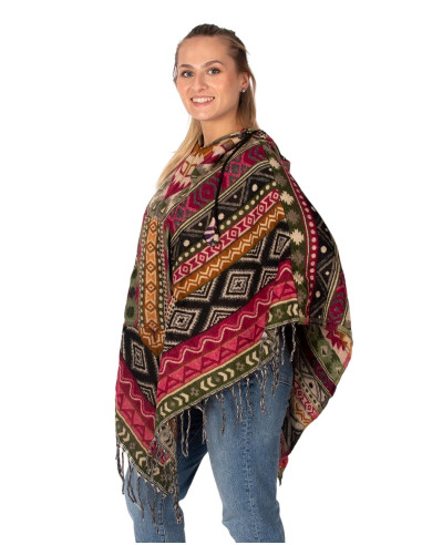 Unisex ethnic poncho with hood | Kimago