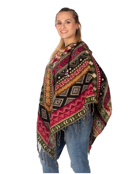 Poncho étnico unisex con capucha | Kimago
