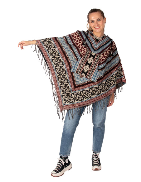Unisex ethnic poncho with hood | Kimago