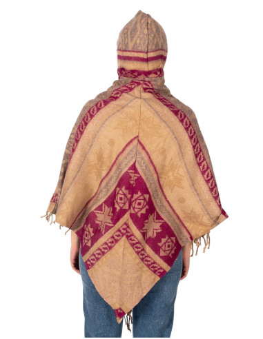 Ethnic cotton poncho with hood | Kimago