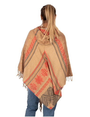 Ethnic cotton poncho with hood | Kimago