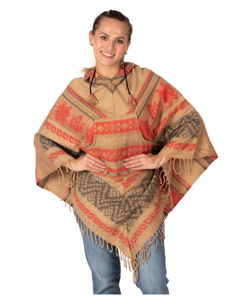 Ethnic cotton poncho with hood | Kimago