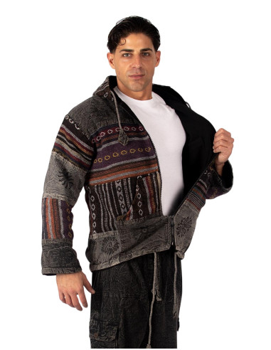 Unisex patchwork jacket with hood | Kimago
