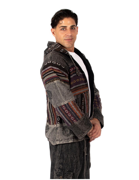 Unisex patchwork jacket with hood | Kimago
