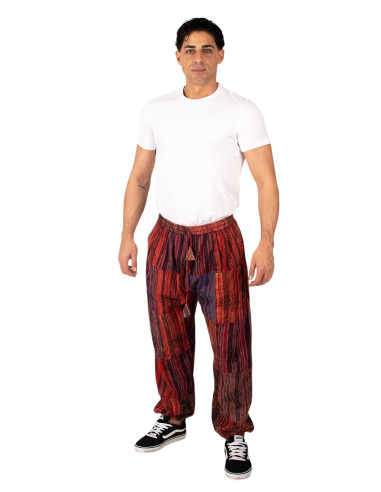 Kimago unisex patchwork red cotton harem pants