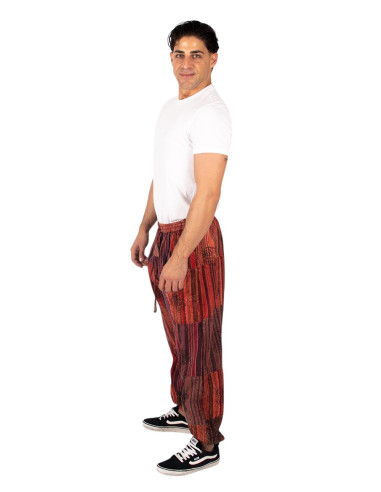 Kimago unisex patchwork red cotton harem pants