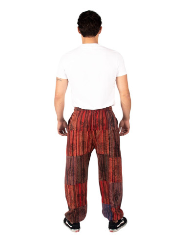 Kimago unisex patchwork red cotton harem pants