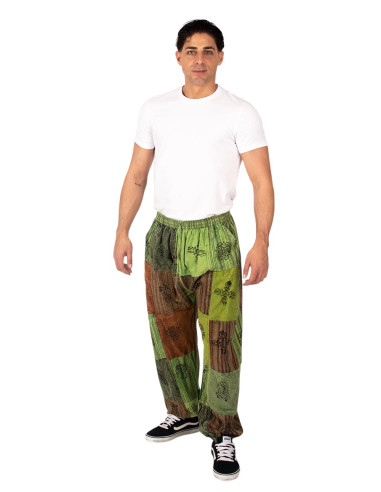 Kimago unisex patchwork green cotton harem pants