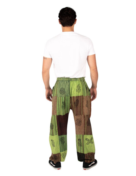 Kimago unisex patchwork green cotton harem pants