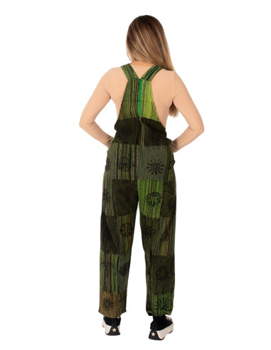 Handmade green patchwork unisex jumpsuit | Kimago