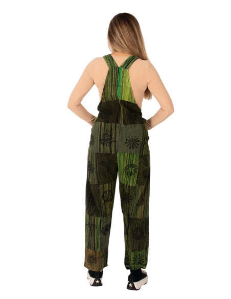 Handmade green patchwork unisex jumpsuit | Kimago